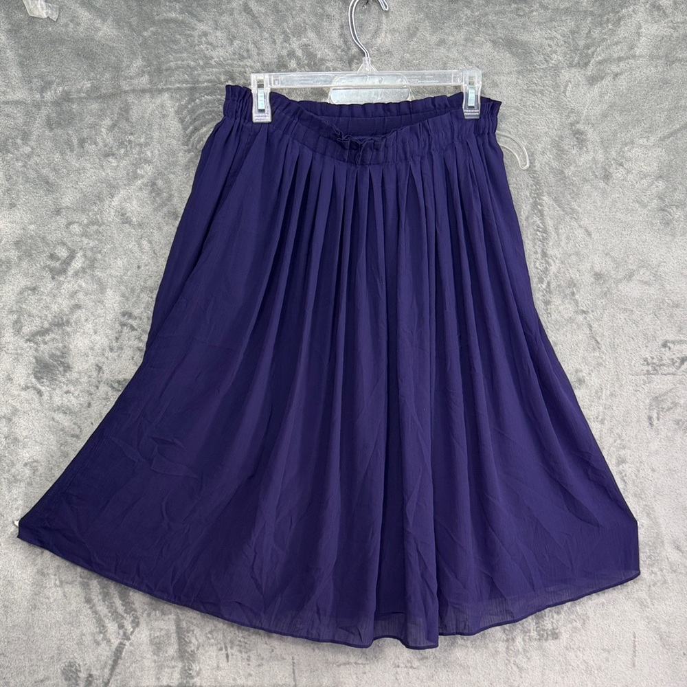 Ann Taylor Loft Med stretch waist pullon skirt pockets lined pleated full purple